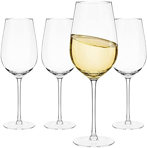 White Wine Glasses Set of 4 - Hand Blown Crystal Wine Glasses - Modern Long Stem Wine Glasses - Tall Chardonnay Wine Glasses with Stem for Wedding, Christmas, Wine Tasting, Wine Lovers - 18 oz, Clear