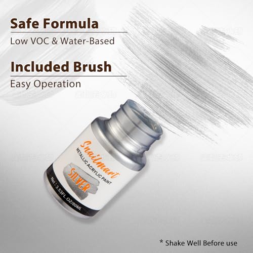 Image of 80ml Metallic Silver Acrylic Paint - Non-Toxic, Non-Fading Silver Leaf Paint for Canvas, Wood, Fabric, Ceramic, Stone - Ideal for Art, Painting, Handcrafts