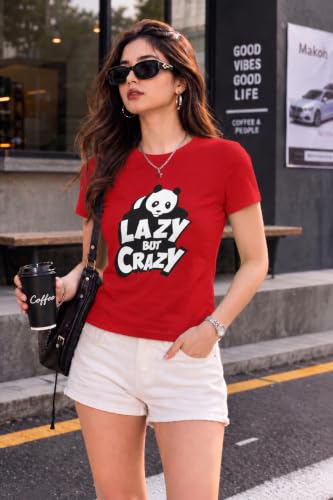 Image of Preneum Women's Graphic Printed T-Shirt, Round Neck Half Sleeve Casual Slim Fit Cotton Blend Tee, College, Office & Travel