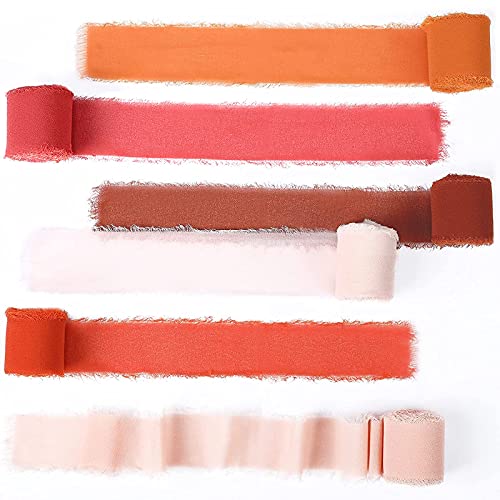 Chuangdi 6 Rolls Terracotta Chiffon Ribbon Fall 1.5 x 5.5 in Frayed Ribbons