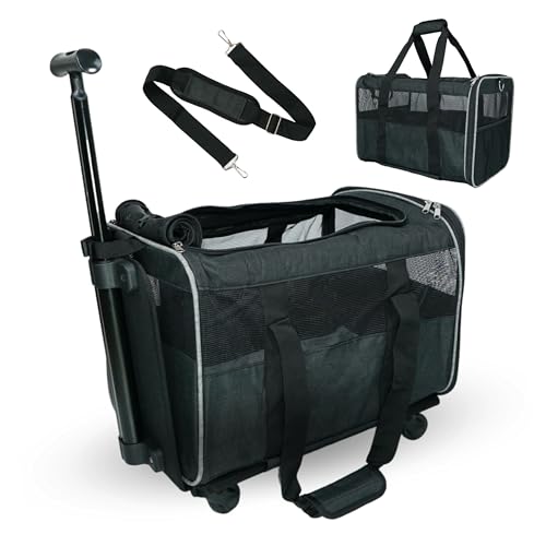 Pet Carrier with Wheels – Airline Approved – Rolling Pet Carrier – Soft Dog & Cat Travel Carrier – Small Dog Carrier – Removable Wheels – 17.5” x 12” x 12” – Black Pet Carrier with Wheels – Airline Approved – Rolling Pet Carrier – Soft Dog & Cat Travel Carrier – Small Dog Carrier – Removable Wheels – 17.5” x 12” x 12” – Black