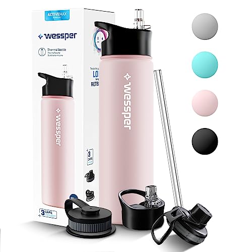 Wessper Botella Agua Acero Inoxidable 700ml Botella Termica Sin BPA con 3 Tapones | Rosa Elegante Botella Resistencia al Rayado, fácil de Limpiar | Termo Agua Fria/Caliente para Niños Adultos