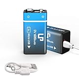 9V Rechargeable Battery Pack, LP 2-Pack 600mAh Li-ion 9 Volt USB Battery with Micro USB Charging...