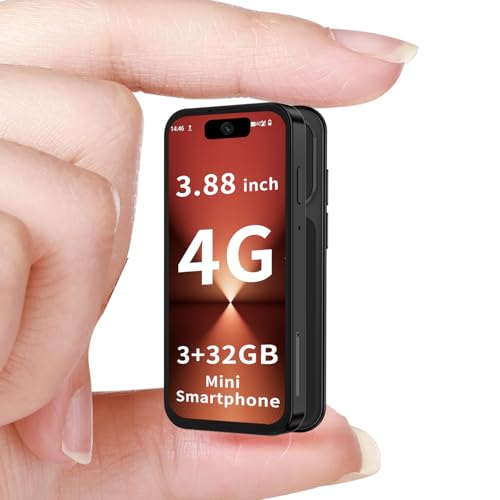 LMZYESHY 4G Mini Phone, Unlocked 3.88-Inch Kids Smartphone, Quad-Core, Dual SIM, Face ID, Bluetooth & Wi-Fi, Pocket-Sized Compact Android Phone for Kids & Students, 3GB+32GB (Black)