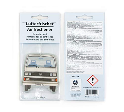 Image of BRISA VW Collection - Volkswagen Scented Car Air Freshener Fragrance Deodorizer for Car /Auto or Home with Volkswagen Vanagon Bus T3 Camper Van FrontDesign (Pina Colada /White /2-pc Set)