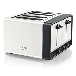 Bosch DesignLine Plus TAT5P441GB 4 Slot Stainless Steel Toaster with variable controls - White