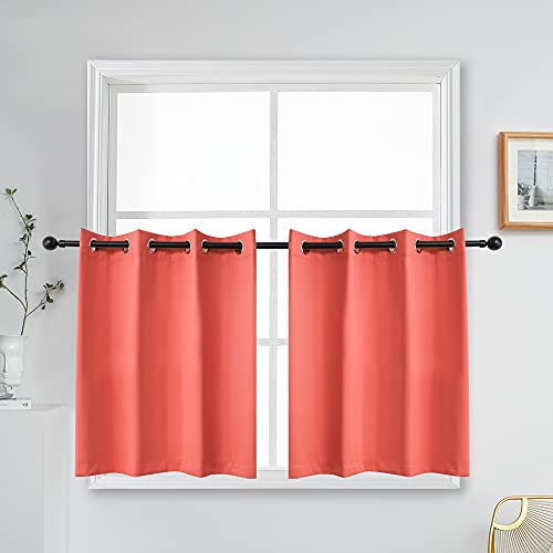 Ygo Blackout Window Tiers For Nursery Eyelet Top Window Treatment Blackout Curtain Panels Coral W52 X L36 With 1 Inches Header #TOP1
