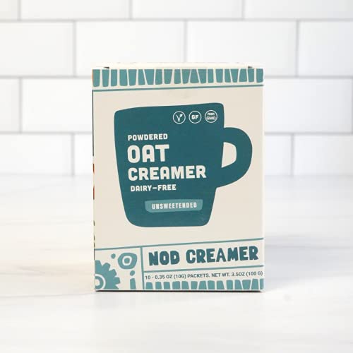 Nod Creamer Powdered Oat Creamer, 10-Single Serving Pouches Per Box | Dairy-Free, Vegan, Gluten Free & Non-Gmo | Good Tasting | Made To Travel (Unsweetened) #TOP21
