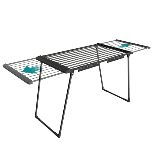 SONGMICS Tendedero para Ropa, Tendedero de Pie, Alas Extensibles, 22 m de Superficie de Secado, con Porta Calcetines, Plegable, Negro Tinta LLR522BH01