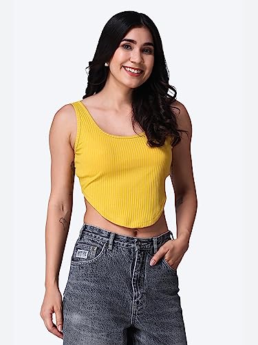 Image of POPWINGS Casual Strap Hankie Ribbed Crop Top for Women || Round-Neck Crop Top for Women || Sleeveless Crop Top for Women || Stylish Women Crop Top for Summer