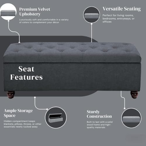 Image of Upholstered Storage Bench, Sofa Bench, Sofa couches, Ottoman Bench 2 Seater Sofa Chaise Lounger Pouffe for Living Room, Bedroom, Office | (Grey)