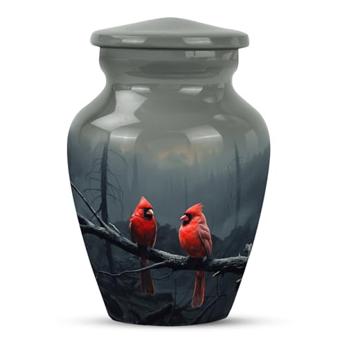 KARYLIZ Red Cardinal Bird Small Urns for Human Ashes Keepsake - Funeral Urns for Ashes Adult Men & Women - Tiny Cremation Urn for Men - Decorative Female Mini Urn for Burial 3 Inch