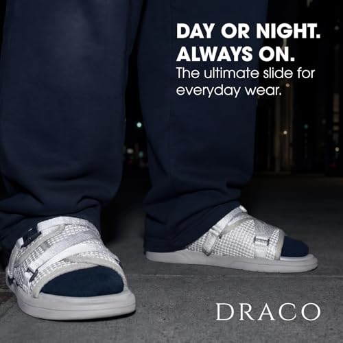 Image of Draco DracoSlides Reflective Slides for Men and Women, Wrapped in Reflective 3M with Adjustable Straps for Wide /Narrow Feet, Sandals with Arch Support & Slip Resistant, Men & Women Footwear, Black