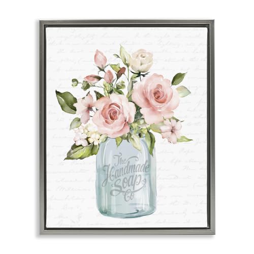 Pink Rose Country Vase Script, 17 x 21 Inch Canvas in Floater Frame