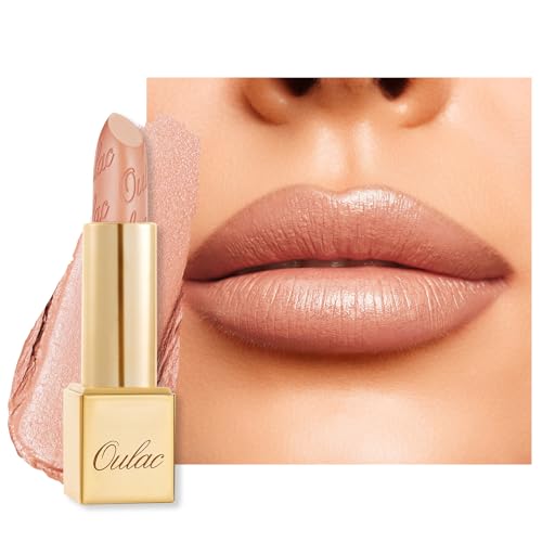 OULAC Rouge a Levre Mat Nu, Effet Pailleté Métallique, Rouge à Lèvres Mat Métallisé Longue Tenue, Hydratation et Confort pour les Lèvres, Vegan, 4,3g (GM02) Ethereal