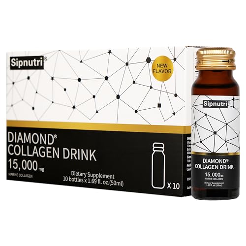 Diamond Liquid Collagen Drink, 15000 mg Hydrolyzed Marine Collagen Peptides with Vitamin C, Pomegranate, Healthy Hair Skin Nails Joints Bones Support, 50 ml x 10 Bottles