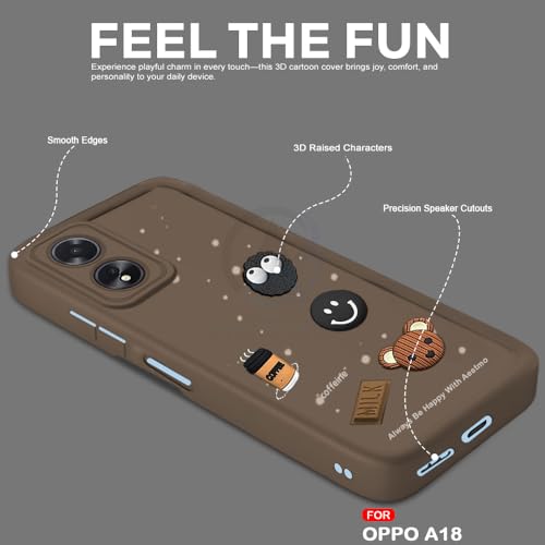 Image of AESTMO Back Case Cover for Oppo A18 / A38 Cover | Cute Fun Cartoon 3D Ball | Coffee Silicone Case | Full Body Protection | Camera Protection Back Cover for Oppo A18 / A38 (Brown)
