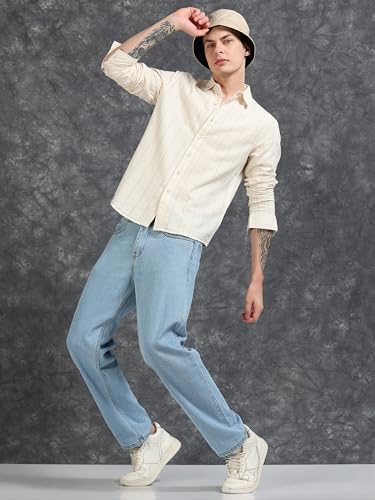 Image of StitchX Men's Full Sleeve Textured Casual Spread Collar Shirt