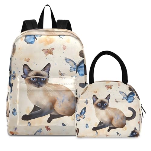 Mochilas para niños de mariposas y gatos con lonchera aislada e impermeable para el colegio