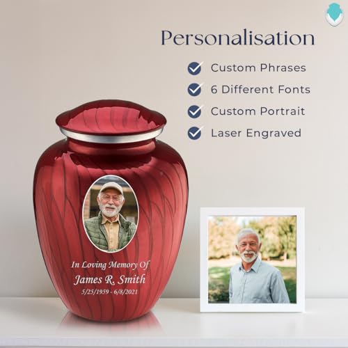 Image of Geturns Embrace Adult Personalized Picture Cremation Urns for Human Ashes I Large Photo Pearl Candy Red Funeral Urn for Men and Women I 200 lbs