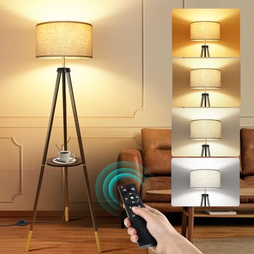 Lista de Lampara piso . 45 OUTON Lámpara de Pie Trípode de Madera con Estantes, 4 Temperaturas de Color Regulable con Mando a Distancia, Moderna Lámpara de Pie para Salón Dormitorio Oficina, Negro
