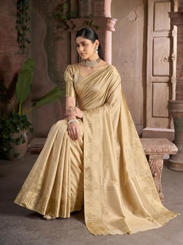 Image of MADHUHANSH Women's Cotton Silk Saree with Unstitched Blouse Piece Zari Weave and Floral Pattern | Heavy Embroidery Saree for Women | Interview Saree for Women | Readymade Blouse with Saree Set