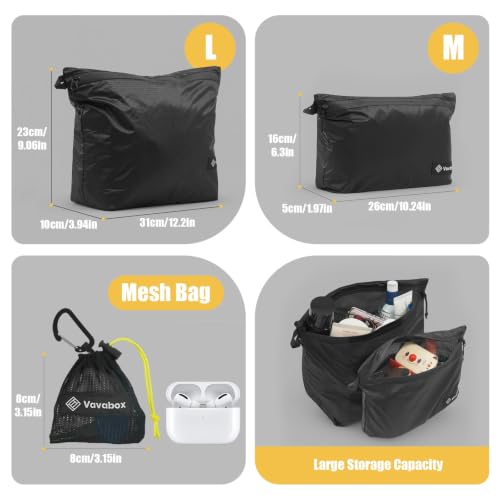 Image of Vavabox Lightweight Travel Toiletry Bag for Women, Water-Resistant Nylon Zipper Travel Pouch, Travel Essentials for Men Camping Gym (Black, 3pcs)