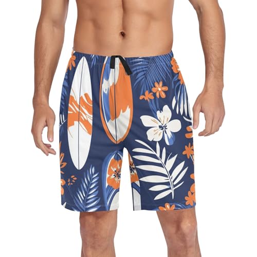 Men's Short Pajama Bottoms Surfboard Palm Tree Floral Home Casual Sleep Pants4