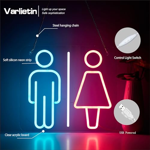 Image of Restroom Neon Sign for Wall Decor, Toilet LED Business Neon Signs Lights for Hotels Hospitals Bar Party Pub Decoration and Shop Decoration Gift, USB Powerd