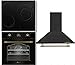 PACK-CONJUNTO3 COCINA NEGRO RÚSTICO ACABADOS DORADOS: (Placa vitro 3 fuegos + horno eléctrico + campana extractora 60 cm)
