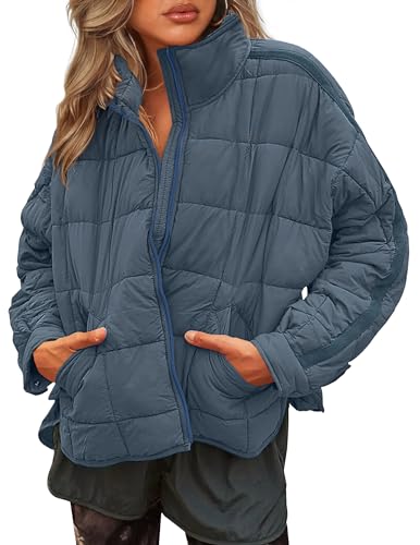 Image of LEANI Women's Oversized Lightweight Puffer Jackets Long Sleeve Zipper Short Coat with Pockets