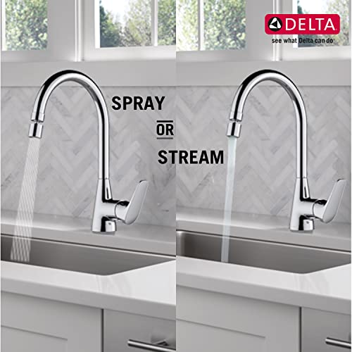 Image of Delta Faucet Deck Mount Kitchen Faucet Mixer I Ixa Jive Single Handle Multi-Function Kitchen Sink Tap I 360 Swivel Spout I 10 Year Warranty I Durable Kitchen Tap I Chrome - 44001-SQ
