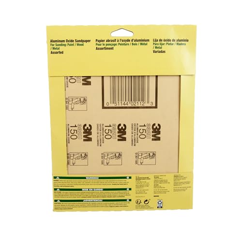 Image of 3M Aluminum Oxide Sandpaper, 5 Sheets, Assorted Grit 100-150-220, 9-in x 11-in, Multi-Purpose Abrasive Sanding Paper, for General Purpose Sanding On Paint, Wood and Metal (9005NA), 3-Pack