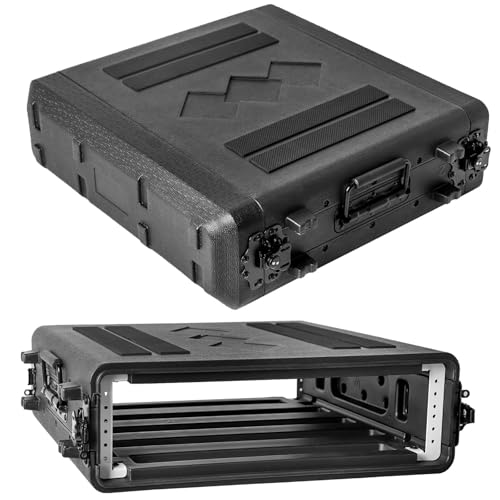 2U Rack Case Audio 11" Depth, 19" Rackmount Flight Cases With Front Watertight Dust-Proof 2 Space Shock Mount Racks With Microphone Compartments ABS Flight Case (260-2U)