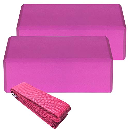 2pcs EVA Yoga Blocks 1pcs Cotton Yoga Strap Stability Blocks Yoga Strap Set for Yoga Pilates Meditation for Exercise Workout (Color : Pink)
