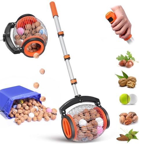 Small Nut Gatherer Roller, Pecan Picker Upper, Walnut Picker Upper Roller with 1.8 Gallon Capacity, 26.37 to 56.3 Inch Telescopic Handle, Pick Up Small Acorns, Buckeyes, Beech Nuts