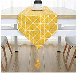 DecentGadget® Table Runner Stylish Handmade Tablecover Decorative Table Runner Cotton Linen Classic Table Bedding Mat for Dinning Room Party Holiday Decoration (Yellow Linen, 200 * 30cm)