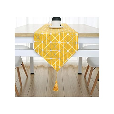 DecentGadget® Table Runner Stylish Handmade Tablecover Decorative Table Runner Cotton Linen Classic Table Bedding Mat for Dinning Room Party Holiday Decoration (Yellow Linen, 200 * 30cm) Cover