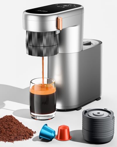 pura coffee 2 en 1 Expresso Machine a Cafe Portable, Chauffe Instantanée&20 Bars, Petite Machine Espresso Electrique Compatible avec les capsules NS et le café moulu pour camping et intérieur