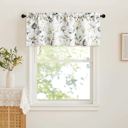 Leeva 011CMTA05S5214 Modern Kitchen Valances For Windows, Watercolor Flower Print Window Treatment Small Curtain Drapery thumb #1