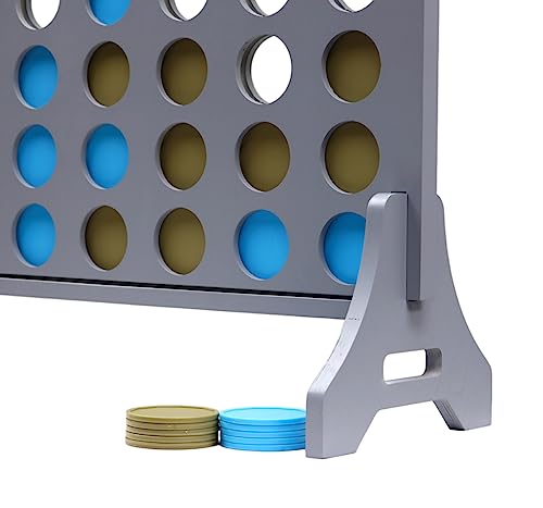 Image of Giant 4 in a Row Game for Family & Adults - Tailgating Pros Jumbo Grey Wooden Four in a Row Indoor & Outdoor Yard Game for Family Party Fun, Portable Activities for Patio, Backyard, and Camping