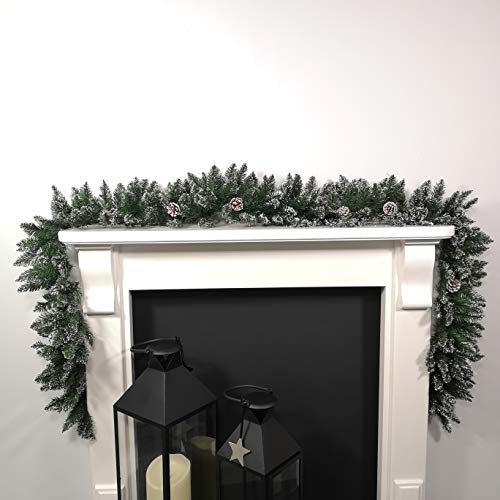 Premier Christmas Rocky Mountain Garland 2.7m Snow Flocked with Cones