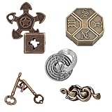 知恵の輪 知恵おもちゃ 難易度6～2 リングパズル はずすパズル 知恵玩具 鍵と魔法の箱シリーズ 大人 子供 謎解き リング脳トレ-（5点セット）