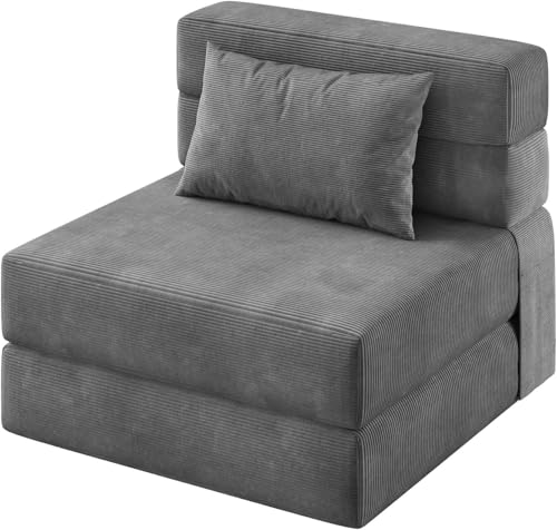 Canapé Et Fauteuil Pliants 4 en 1 - Fauteuil Lit Convertible avec Coussins, comme Canapé Ou Lit d'Appoint, Fauteuil en Lin pour Le Salon,183x71x15 cm