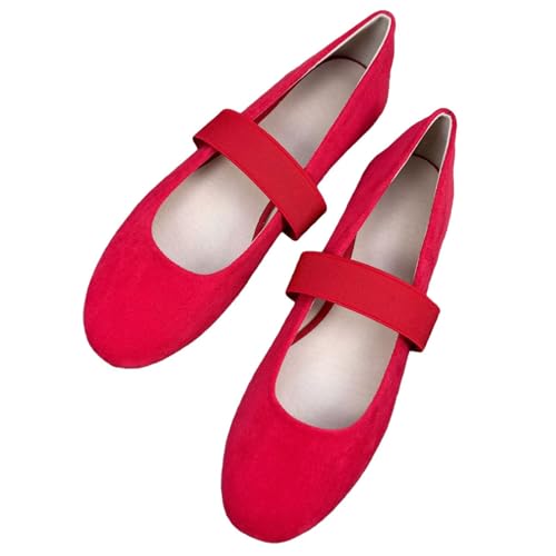 WENJIAZHIZHI Women's Round Toe Ballet Flats Lightweight Office Flats Dressy Comfort Shoes Ankle Strap Flat Shoes