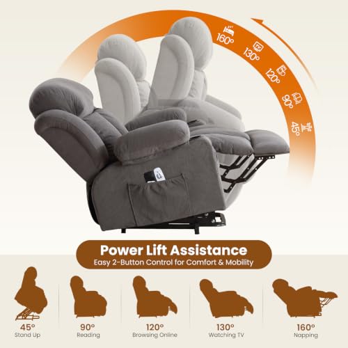 Image of BOSMILLER Electric Power Lift Recliner Chair Sofa with Massage and Heat for Elderly,Lift Chair with Cup Holder & Side Pockets for Living Room