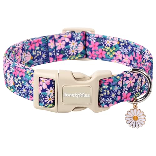 Lionet Paws Collier pour chien avec boucle en plastique, léger, réglable, motif fleurs sauvages, marguerites