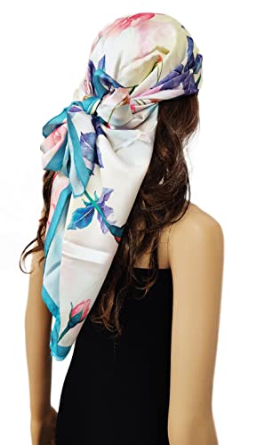 Image of Satin Silk Women's Large Square Floral Fashion Scarf