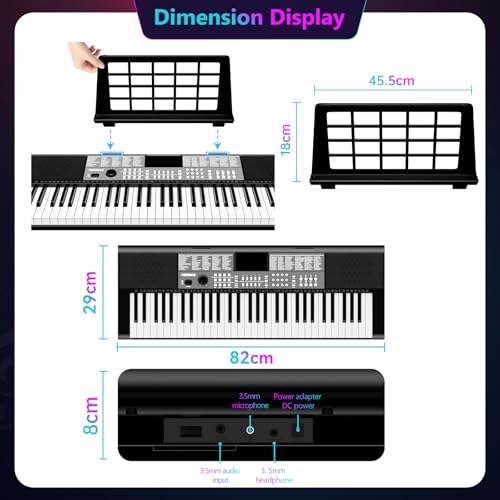 TERENCE Keyboard Piano 61 Tasten Duale HiFi-Lautsprecher e Piano mit 51 Funktionstasten LED-Anzeige Duale Tastatur 2 Stromoptionen Digital Piano Unterstützung für Headset und Mikrofon