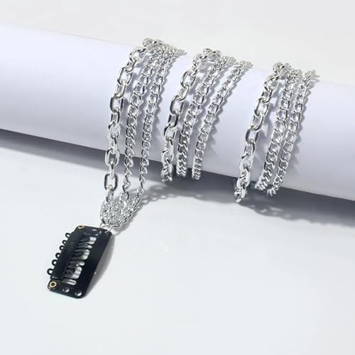 Ouliget Rhinestone Tassel Hair Chain Clip, Pinza para el cabello de metal plateado punk, cadena de cabello de varias hebras para fiestas, pack de 2 piezas miniatura 6